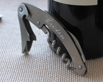 Personalized Steel Corkscrew - Groomsmen Gifts - Wedding Party Gifts - Wine Opener - Engraved - Customized - Monogrammed for Free