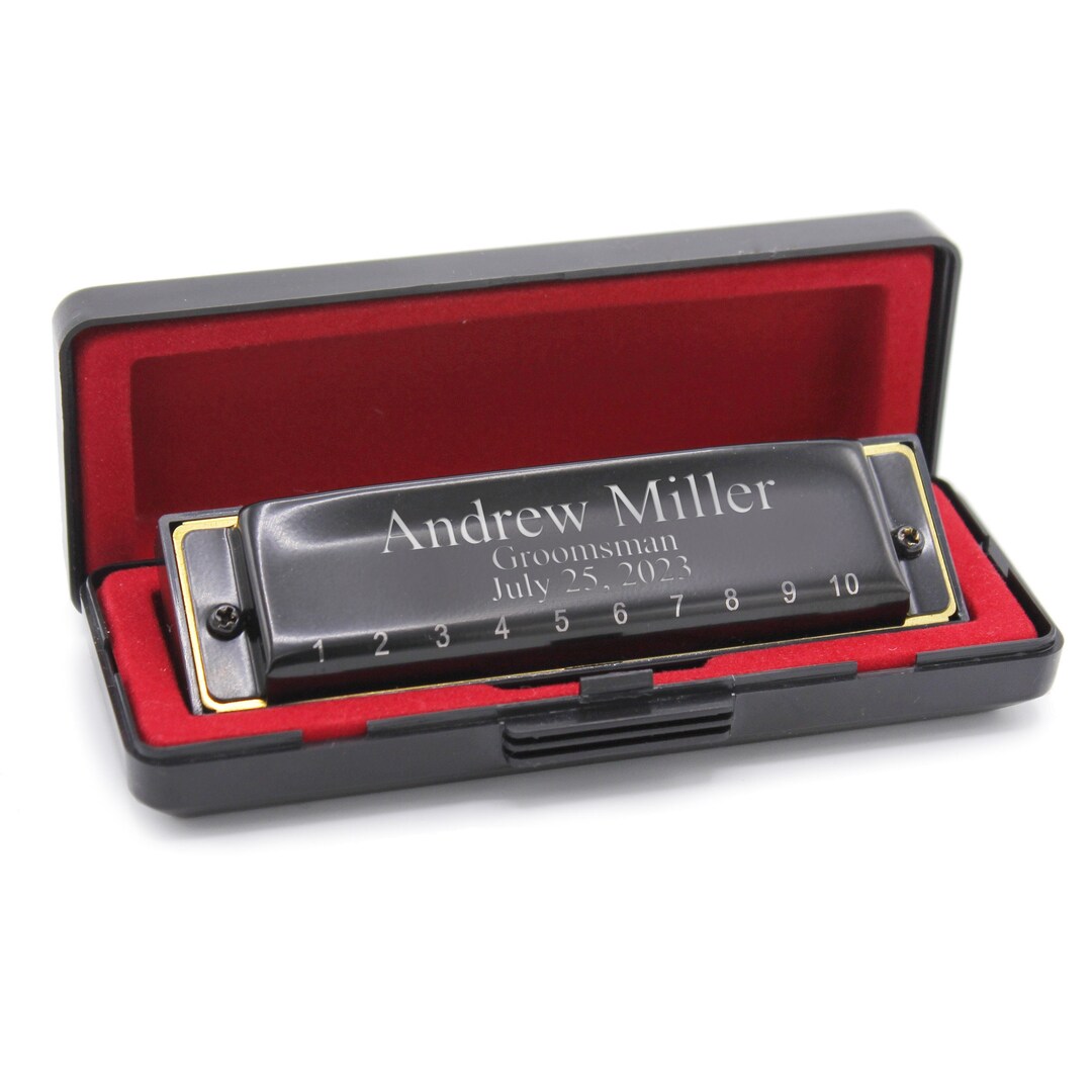 Personalized Black Harmonica Groomsmen Gift Best Man Fathers Day