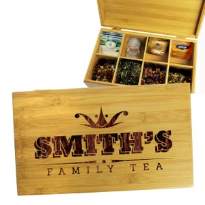 Engraved Tea Chest, Tea Caddy, Personalized Tea Storage Box, Tea Bag Organizer, Wooden Tea Box, Gifts For Her Gifts For Family Gifts For Mom image 4