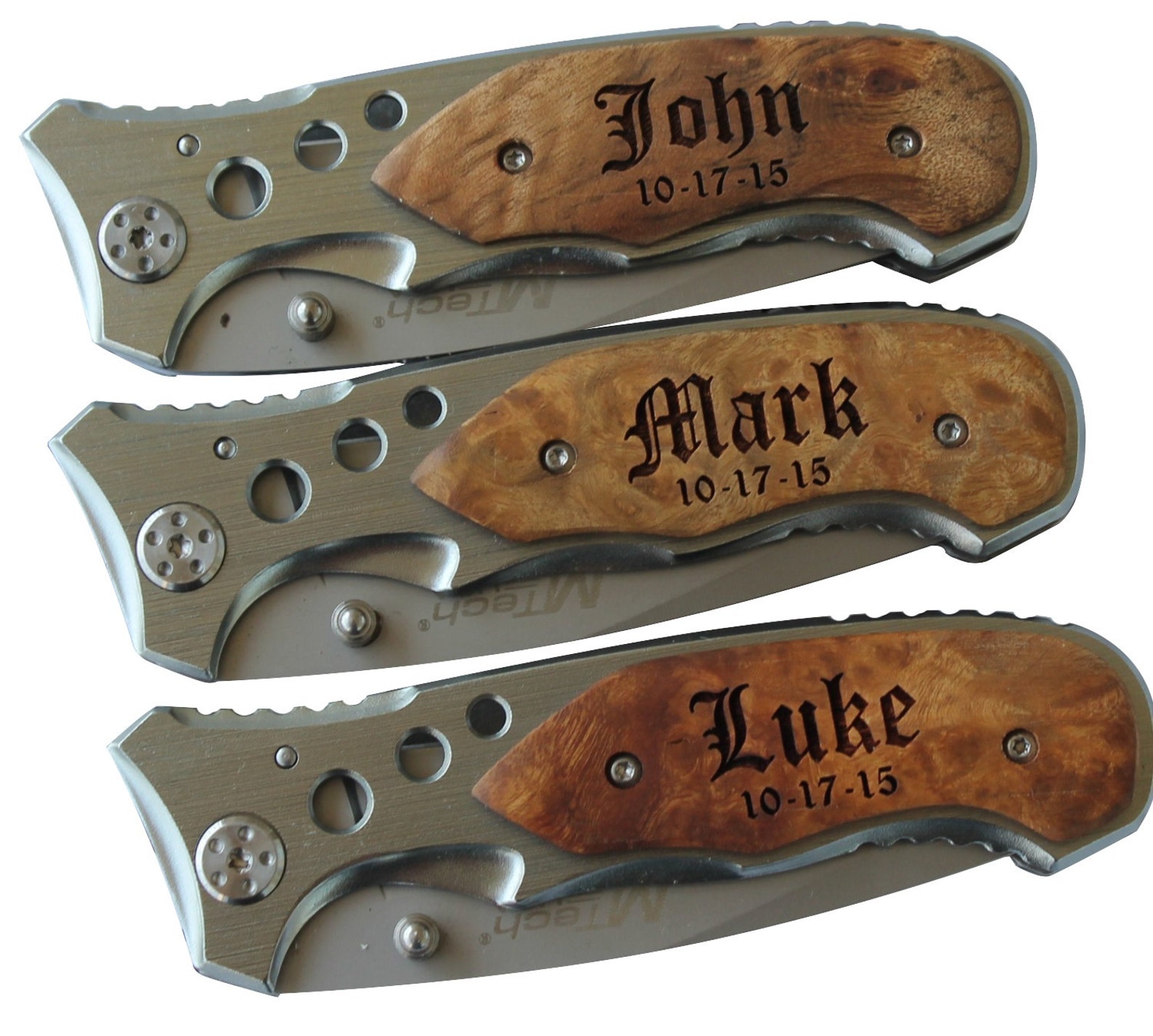 Engraved Pocket Knife with Metal Blade Wood Handle Pocket image 0.