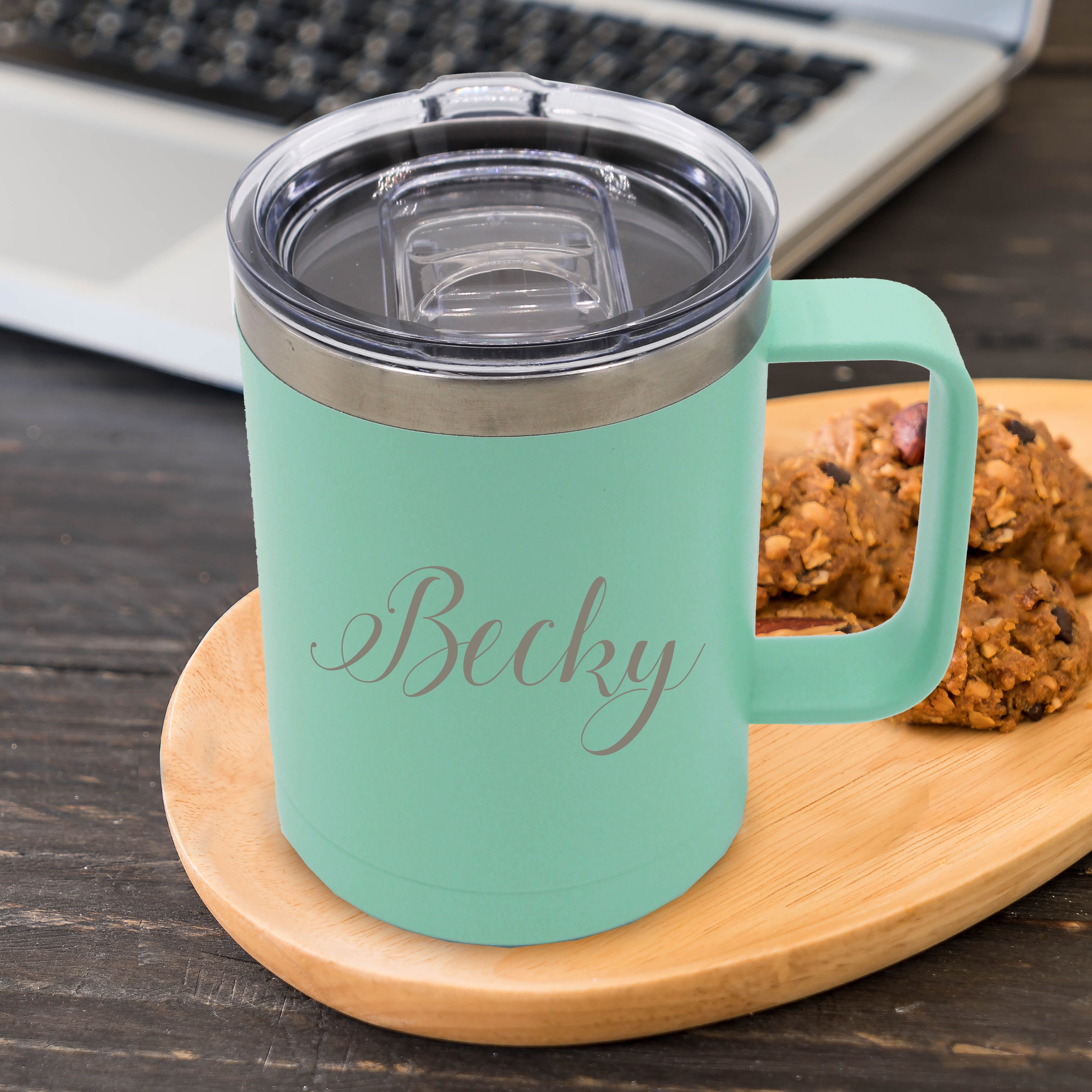 Personalized 20 oz Stainless Steel Tall Insulated Coffee Mug with Handle  and Lid - Customized with Your Name or Text