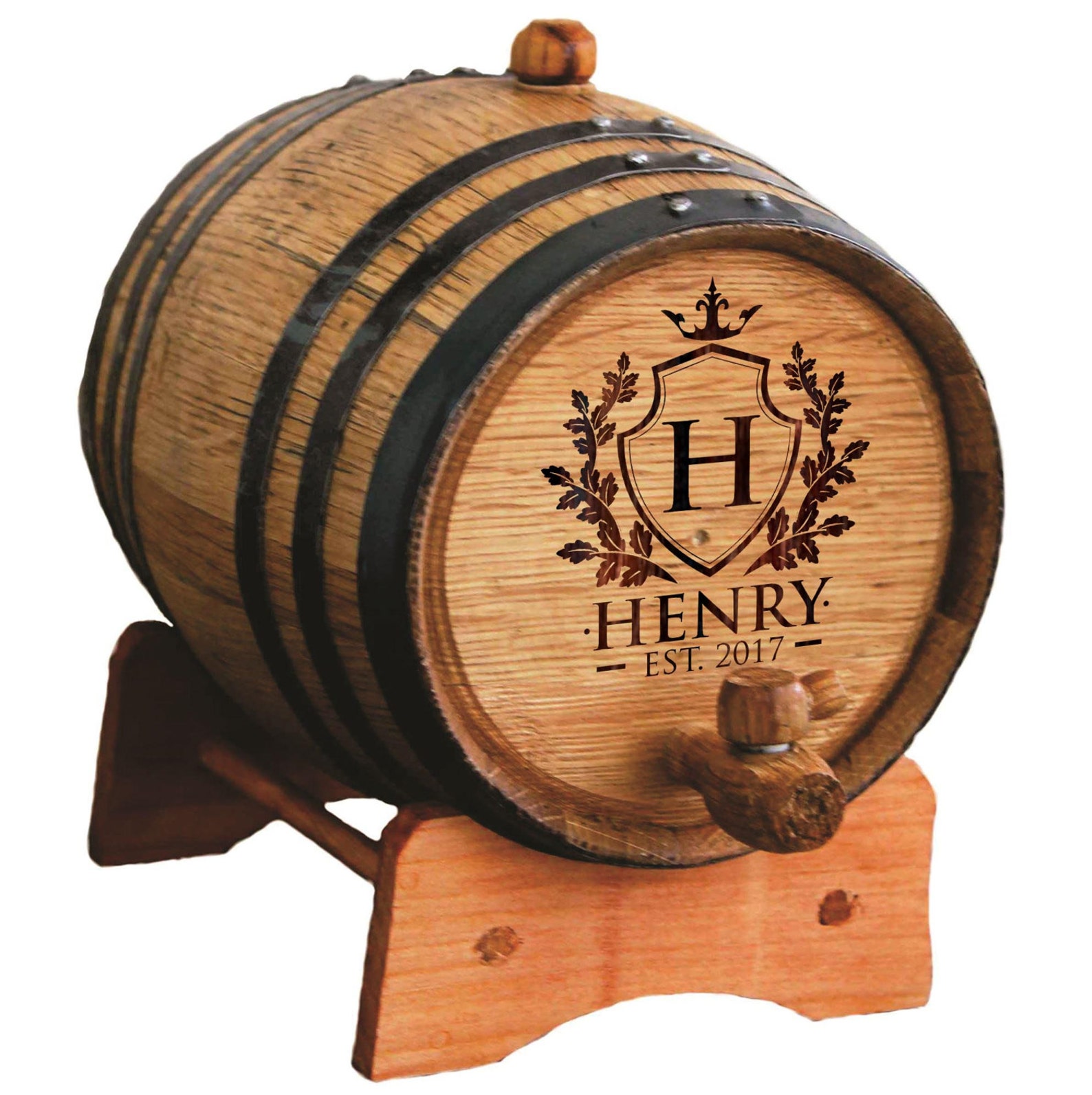 Tonneau à Vin En Chêne 1,5 L – Pour Vieillissement Whisky, Rhum, Brandy – Avec Robinet Et Support