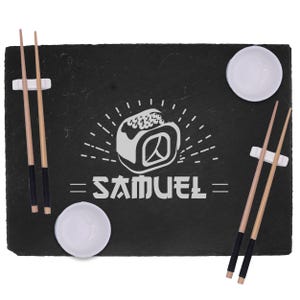 Custom Sushi Board Set, Sushi Serving Tray with Bowls, Chopsticks, Stands - Sushi Gift