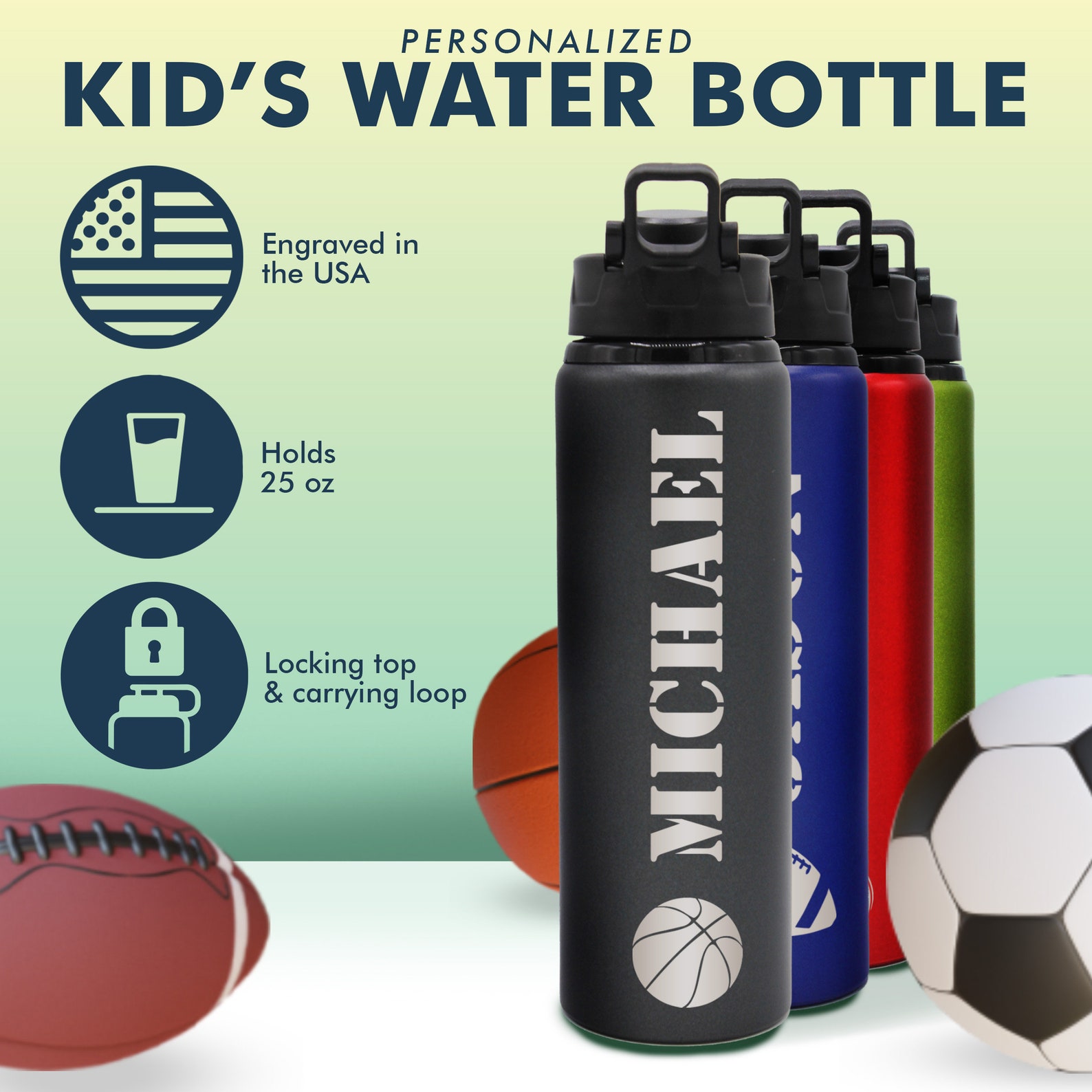 Personalized Sports Water Bottle Personalized Kids Water - Etsy