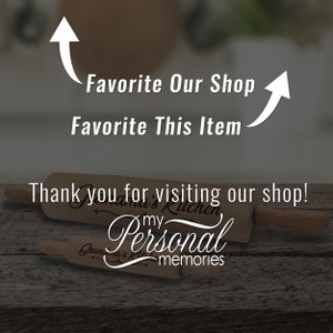 Puede incluir: Rodillos de madera con el texto "Grandma's Kitchen" y "my Personal memories". La imagen incluye el texto "Favorite Our Shop" y "Favorite This Item".