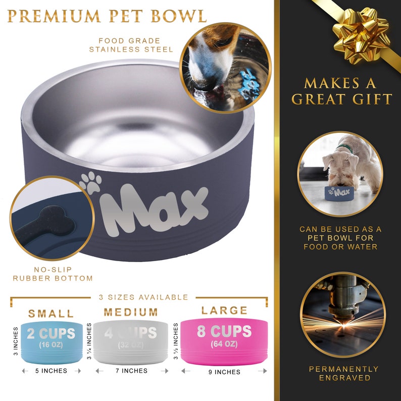 Pet Bowls Personalized, Stainless Steel Dog Bowl, Cat Bowl Custom, Dog Bowl With Name, Personalized Dog Gifts, Dog Dish, Pet Food Bowls image 2