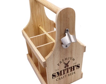 Personalized Wood Beer Caddy with Bottle Opener