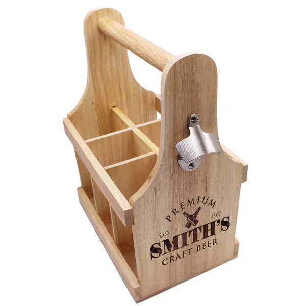 Personalized Wood Beer Caddy with Bottle Opener