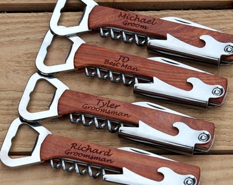 Groomsmen Gift - Engraved Corkscrew and Multi-Tool - Custom Wine Opener -  Wedding Party Favors - Engraved Bottle Opener - Monogrammed