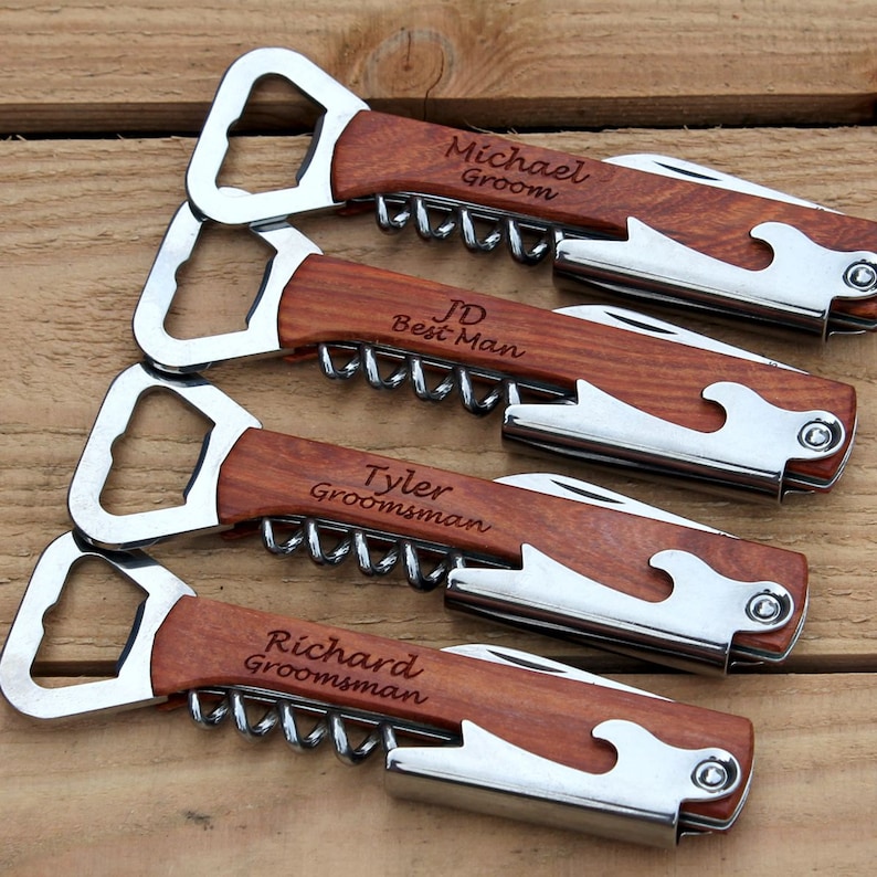 Groomsmen Bottle Opener Custom Corkscrew Engraved Wine Etsy