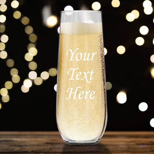 Custom Personalized Champagne Flute, Engraved Stemless Champagne Flute