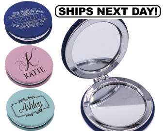 Miroir compact grossissant pour sac à main ou de poche, miroir compact avec initiales ou nom, miroir compact personnalisé personnalisé