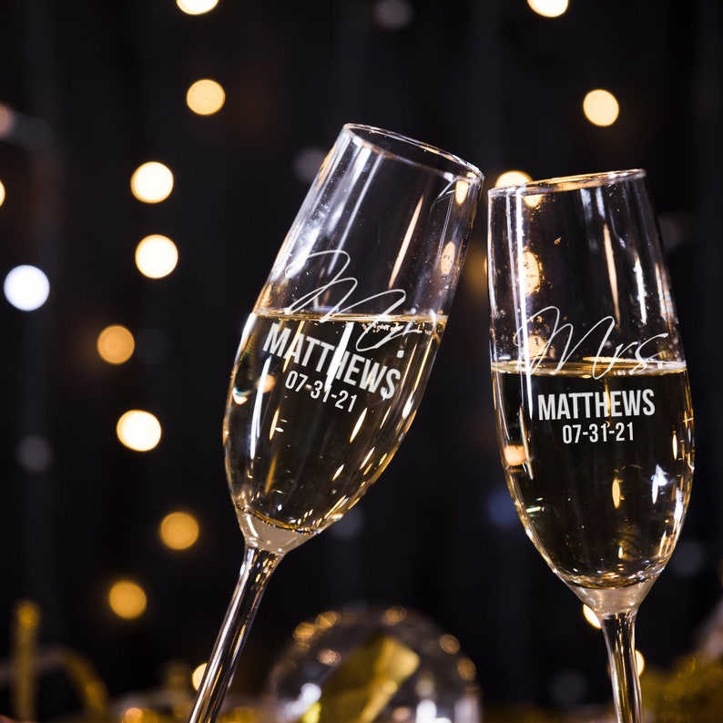 Bride and Groom Toasting Glasses Engraved Champagne Flutes Etsy