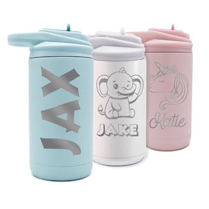Custom Kids Water Bottle with Name, Personalized Water Bottle for Girls Boys, Customized Kids Water Bottle for School Sport, with Straw