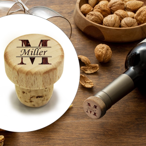 Wood Cork Stopper, T-Cork, Personalized Wine Stopper, Wood Wine Stopper Custom, Engraved Wood Cork, Custom Bottle Stopper, Wine Stopper Cork