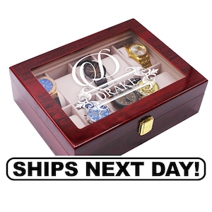 Personalized 6 Slot Watch Box, 10 Slot Watch Display Case, Custom Engraved Wood Watch Box for Men, Monogrammed Watch Box Glass Lid