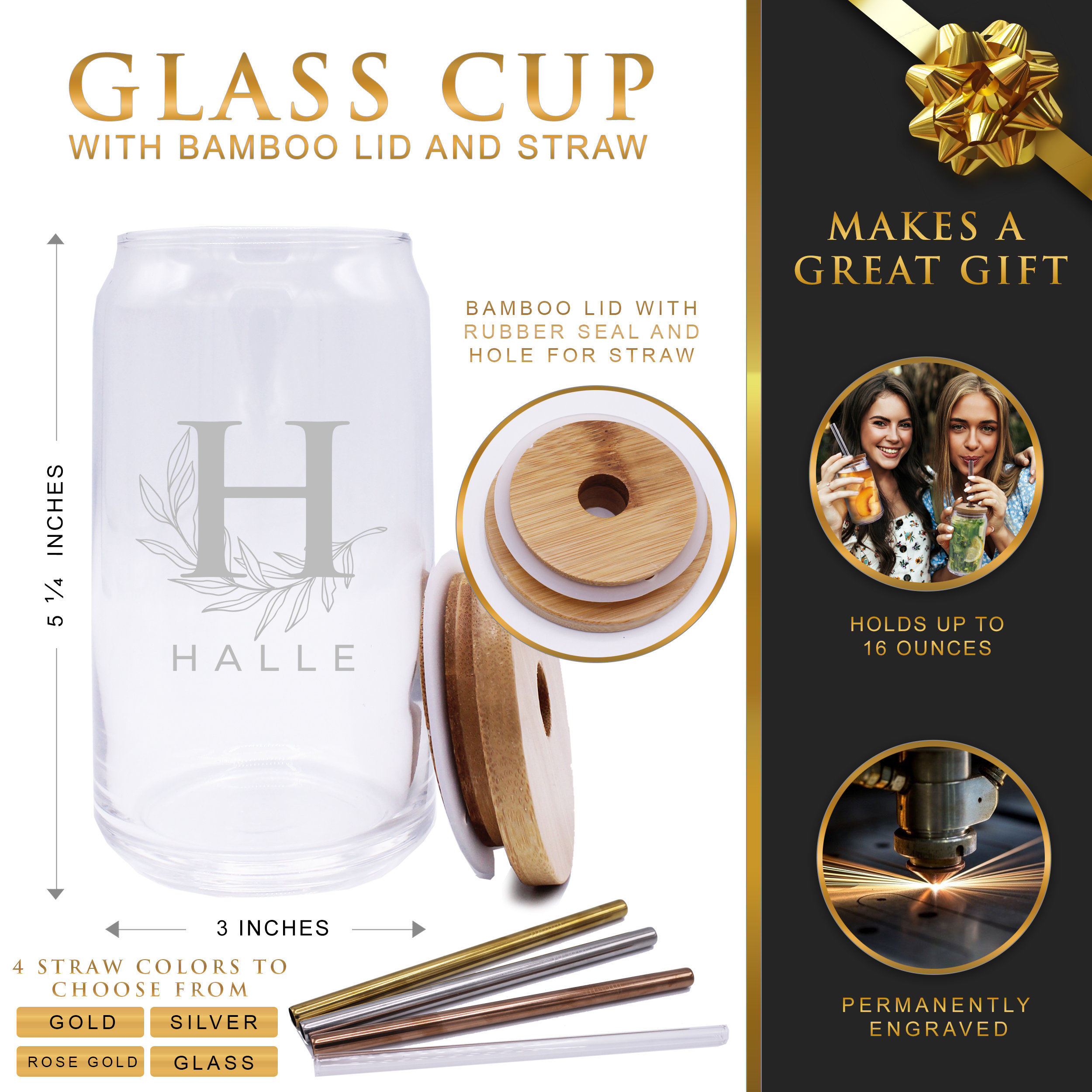 Personalized Iced Coffee Cup, Custom Glass Coffee Cup With Lid and ...