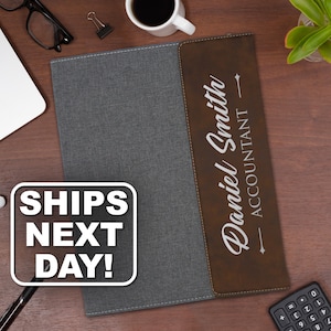 Custom Personalized Leather and Canvas Padfolio, Personalized Notepad, Business Gifts, Graduation Gifts, Engraved Leather Portfolio Folder