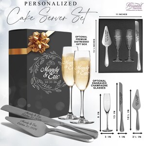 Personalized Wedding Cake Cutting Set: Wedding Cake Cutter Champagne Set with Custom Engraved Gift Box image 3
