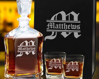 Personalized Whiskey Decanter Set, Engraved Gift Box - Birthday Gift for Husband, Dad, Birthday, Boyfriend