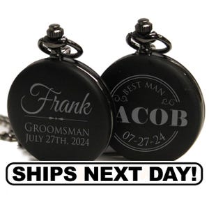 Personalized Groomsmen Gift, Black Pocket Watch, Groomsman Gift, Pocket Watches for Men, Wedding Party Gifts, Custom Pocket Watch