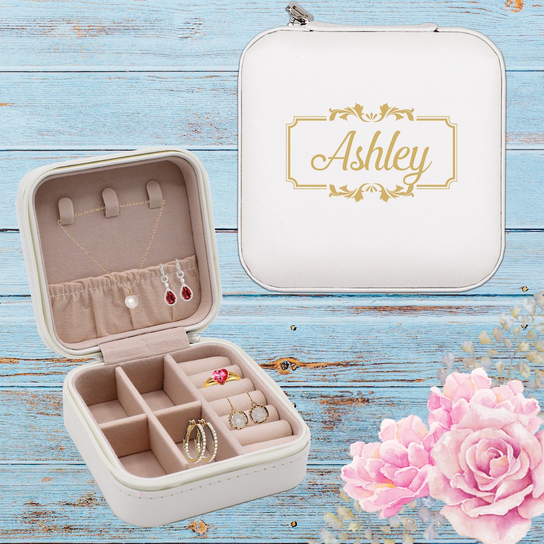 Monogrammed Travel Jewelry Organizer, Girl Jewelry Box Personalized, Engraved Travel Jewelry