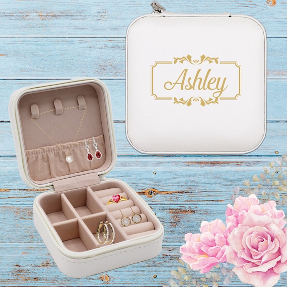 Monogrammed Travel Jewelry Organizer, Girl Jewelry Box Personalized,  Engraved Travel Jewelry Case, Travel Earring Organizer, Bridesmaid Gift