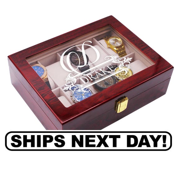 Personalized Wood Watch Box, Custom Wooden Watch Display Stand, Engraved Watch Box with Glass Lid, Customized Watch Display Case