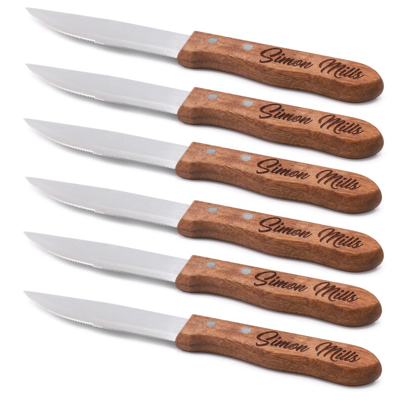 Steak Knife Set Personalized Steak Knives Wood Handle Etsy