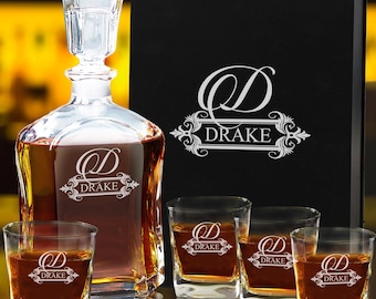 Personalized Whiskey Decanter Set for Couples, Engraved Wedding Gift for Bride and Groom, Custom Housewarming Gift for New Home
