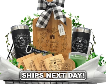 Realtor Closing Gift Basket – Personalized Gift for New Homeowners – Engraved Cutting Board, Coasters  for Real Estate Client - Hearth Style