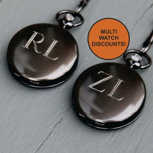 Personalized Gunmetal Pocket Watch - Groomsmen Gift - Fathers Day Gift - Wedding Party Gift - Engraved - Customized - Monogrammed for Free