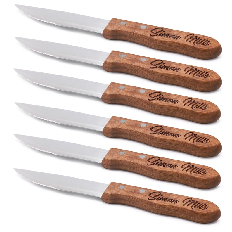 Steak Knife Set Personalized Steak Knives Wood Handle Etsy
