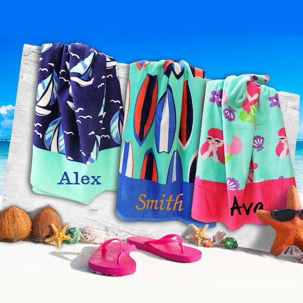 Personalized Kids or Adult Beach Towel, Monogram Beach Towel, Gifts for Kids, Embroidered Beach Towels, Pool Towel, Custom Vacation Towel