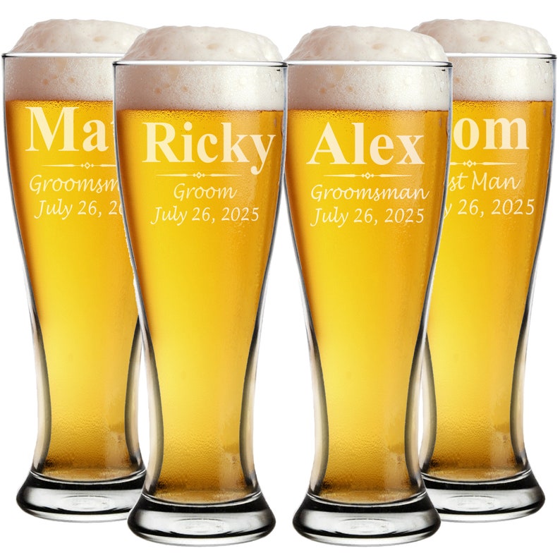 Personalized Pilsner Glasses, Personalized Glasses, Groomsmen Gift, Engraved Beer Glasses, Custom Beer Glass, Pilsner Glass, Etched Beer Mug image 6