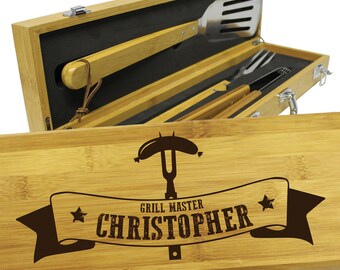 Grill Accessories, Barbecue Grill Tools, Personalized Grill Set, BBQ Set, Grill Tools,  Grilling Gifts for Him, Dad Gifts, Grill Master