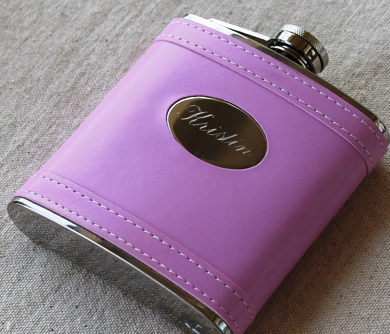 Personalized Pink Leather Flask Bride Flask Flask for Etsy