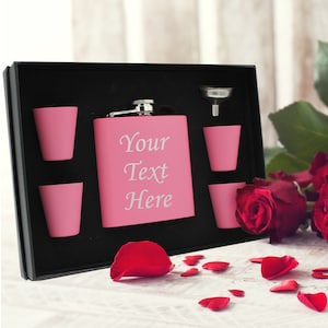 Custom Personalized Pink Flask, Customized Pocket Flask, Engraved Pink Flask with Your Customized Text, Gift for Girlfriend, Friend Birthday