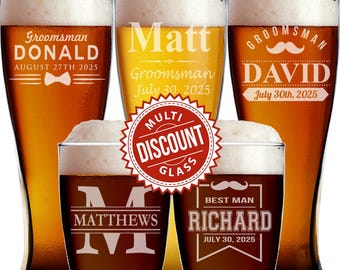 Personalized Pilsner Glasses, Personalized Glasses, Groomsmen Gift, Engraved Beer Glasses, Custom Beer Glass, Pilsner Glass, Etched Beer Mug