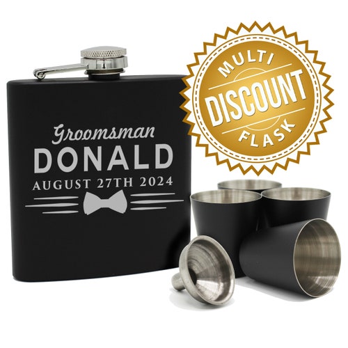 Gifts for Groomsmen, Personalized Black Flask Set, Engraved Flask, Groomsmen Flask Set, Groomsmen Gift, Personalized Flask, Groomsman Gift