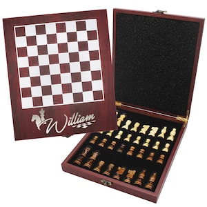 Personalized Chess Set, Engraved Chess Board, Custom Travel Chess Set, Monogrammed Chess Gift for Him, Travel Chess Set Personalized