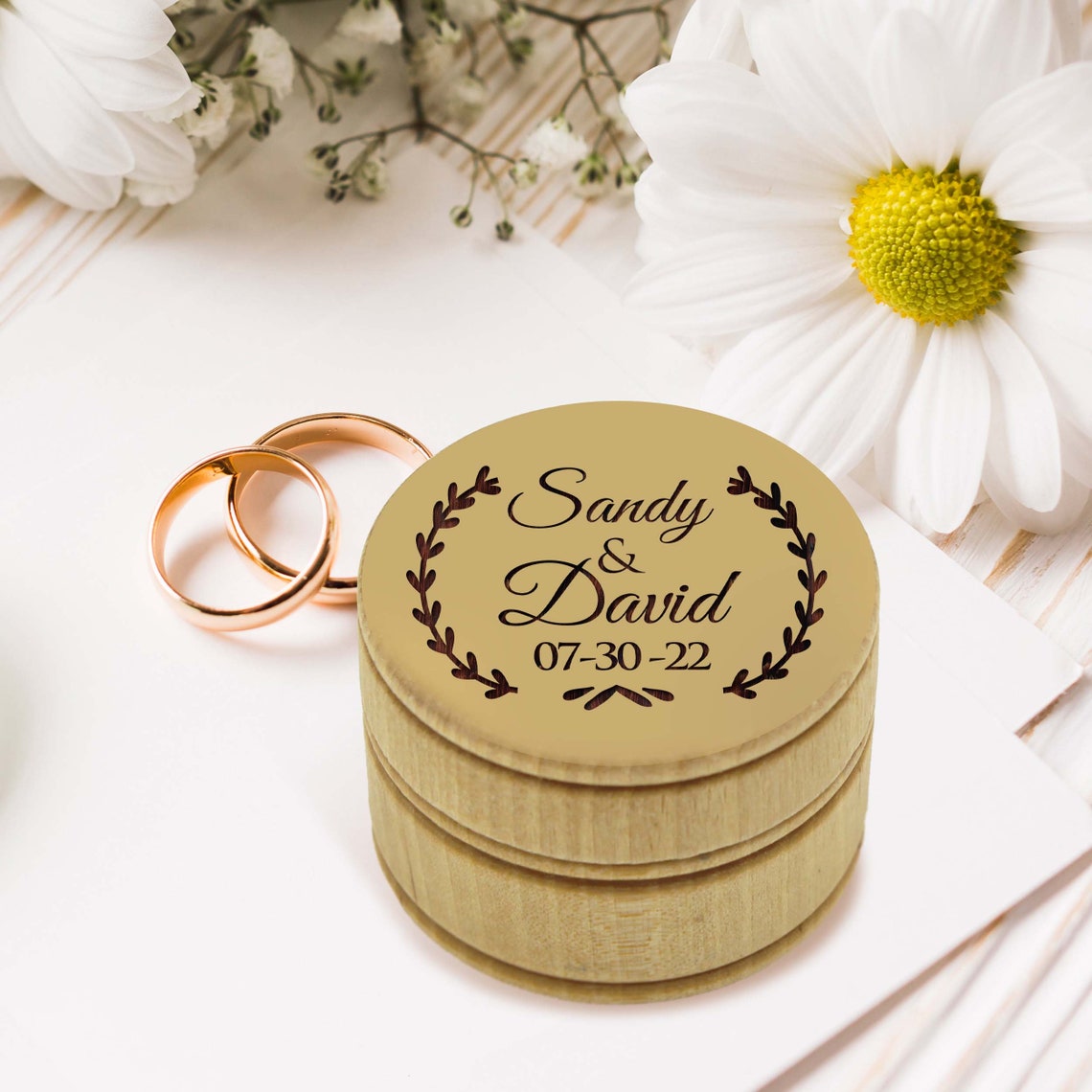 Wood Ring Box, Round Ring Box, Wedding Ring Boxes for Ceremony, Rustic ...