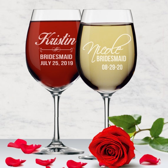 Personalized Engraved Wine Glass Glasses Wedding Bridesmaid Fancy Monogram