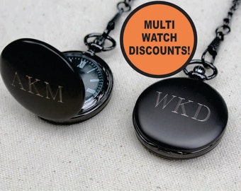 Personalized Gunmetal Pocket Watch - Groomsmen Gift - Fathers Day Gift - Wedding Party Gift - Engraved, Customized, Monogrammed for Free