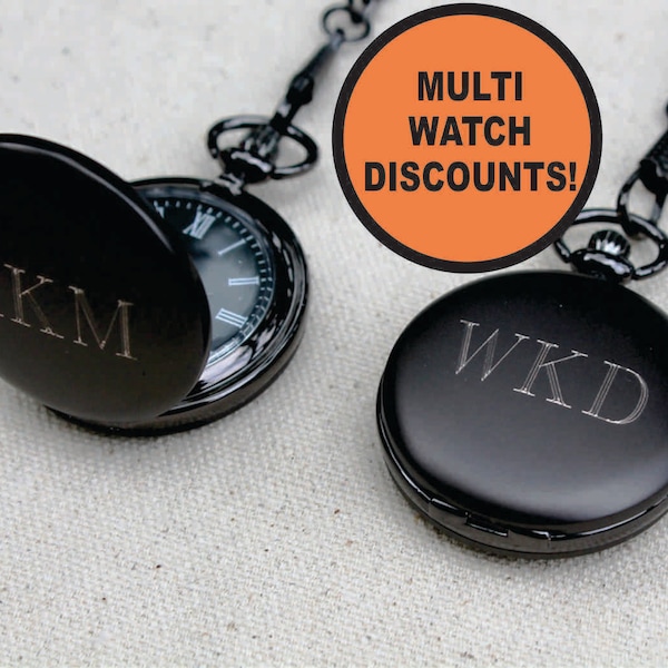 Personalized Gunmetal Pocket Watch - Groomsmen Gift - Fathers Day Gift - Wedding Party Gift - Engraved, Customized, Monogrammed for Free