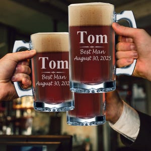 Groomsmen Beer Mug, Custom Beer Glasses, Gifts for Groomsmen, Etched Glasses, Groomsmen Beer Glass, Groomsmen Beer Mugs, Beer Glasses, 16 oz