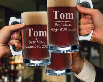 Groomsmen Beer Mug, Custom Beer Glasses, Gifts for Groomsmen, Etched Glasses, Groomsmen Beer Glass, Groomsmen Beer Mugs, Beer Glasses, 16 oz