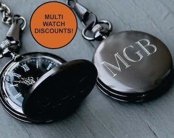 Custom Pocket Watch - Groomsmen Gift - Personalized Pocket Watch - Engraved Pocket Watch - Best Man Gift - Mens Pocket Watch - Gunmetal