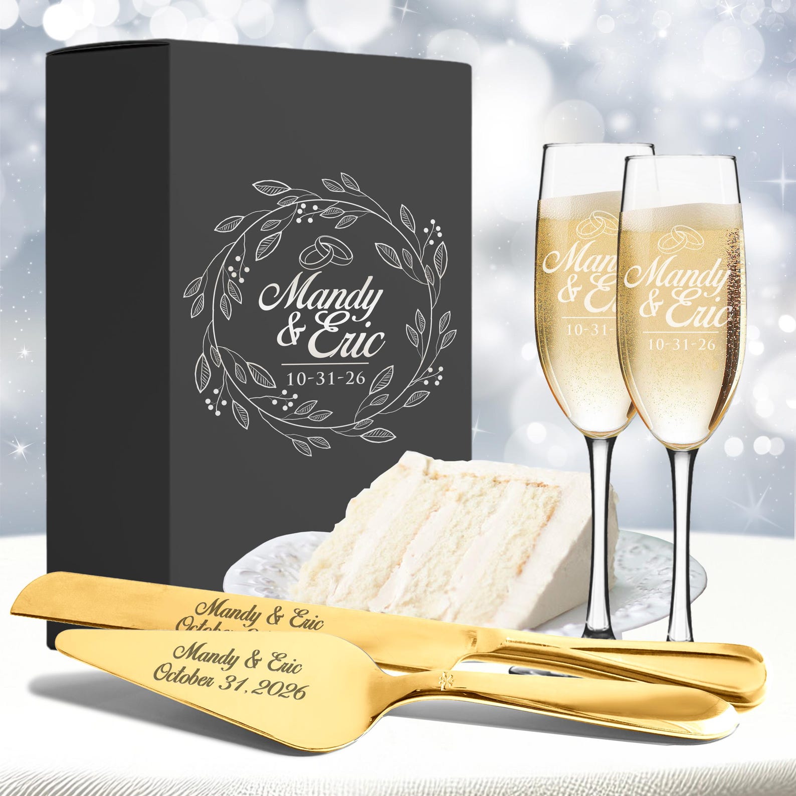 Personalized Engraved Cake Server Set - Wedding Gift - Engraved, Customized, Monogrammed Wedding Cake Serving and Cutting Set - Silver, Serving Set Only