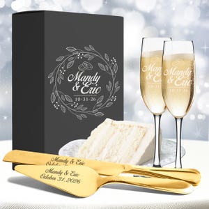 Personalized Engraved Cake Server Set - Wedding Gift - Engraved, Customized, Monogrammed Wedding Cake Serving and Cutting Set
